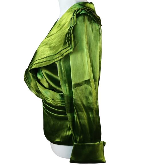 Vintage Y2K Layered Shimmery Green Blouse Early 2000s Formal Glam Xmas Party Top - Picture 12 of 15